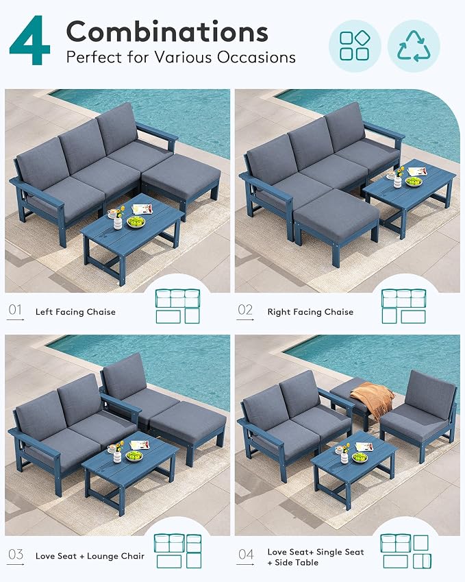 SERWALL Outdoor Sectional Sofa Set, 5-piece Outdoor Modula Couch Set - Image 5