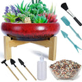 Large Succulent Pots with Drainage & Stand, 10 inch Ceramic Succulent Planter by ARTKETTY