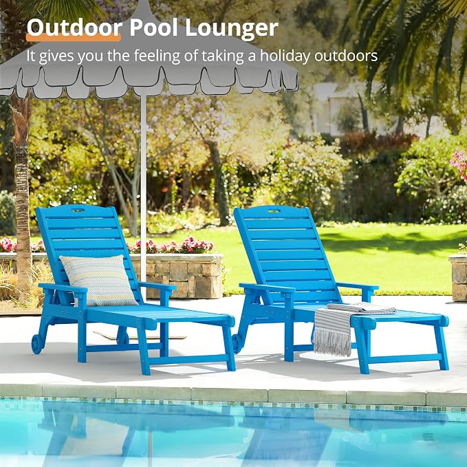 LUE BONA Outdoor Chaise Lounge Chairs Set of 2, 5 Positions Adjustable Lounge - Image 3