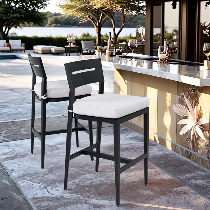 Modern Outdoor Bar Stools Set of 2 Aluminum Tall Patio Chairs by Unknown