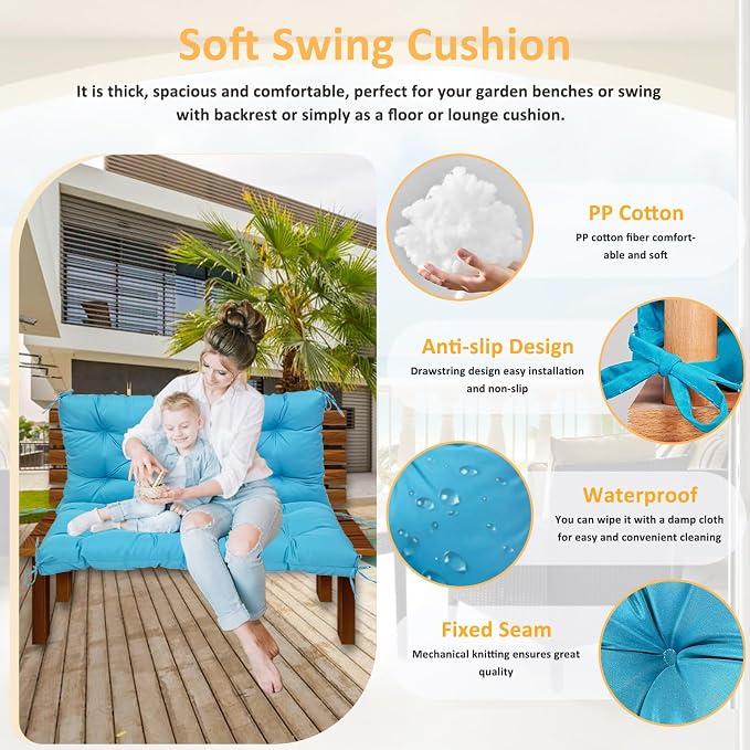 Swing Replacement Cushions for Outdoor: 2-3 Seater Waterproof Porch Bench - Image 2