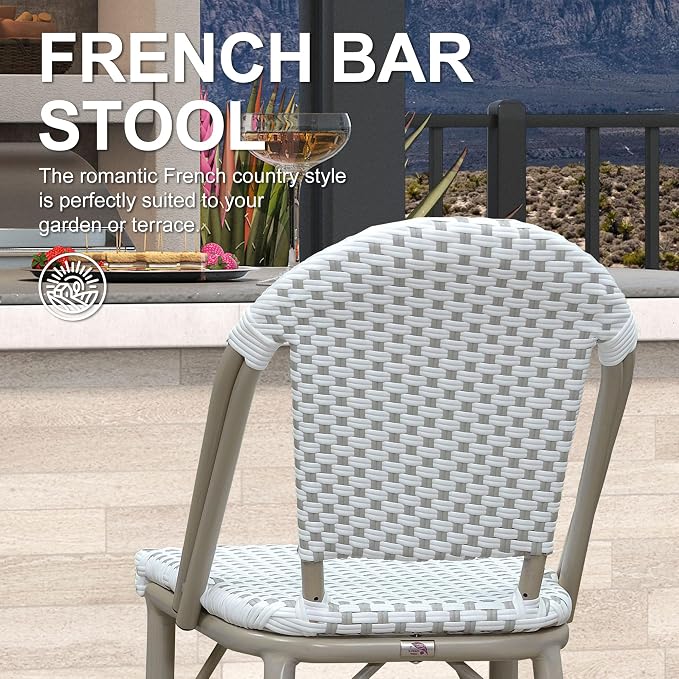 PURPLE LEAF French Bar Stools Set of 2 Champagne Print Finish Outdoor Bar Stools - Image 6