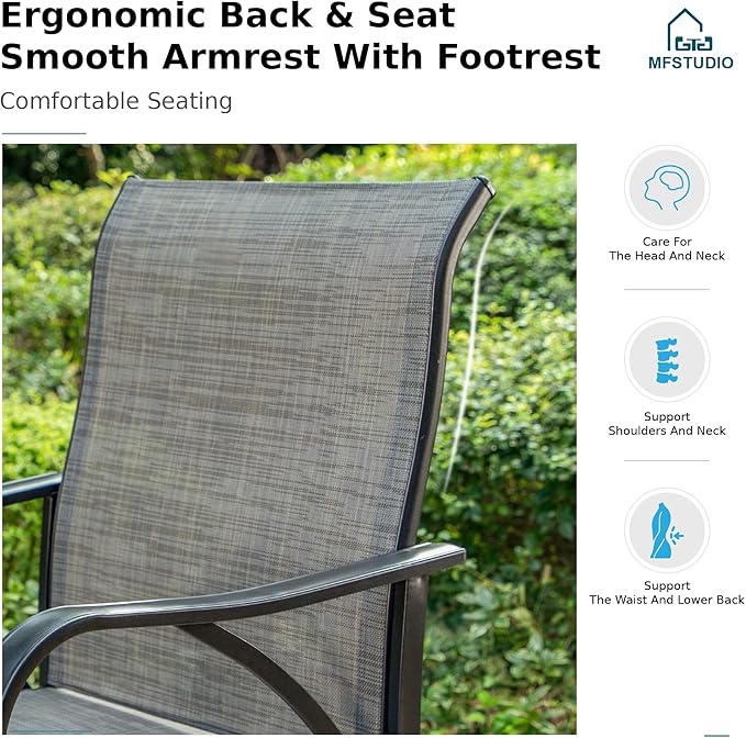 MFSTUDIO 5 Piece Outdoor Swivel Bar Set, Outdoor Bar Table and Chairs Set - Image 3