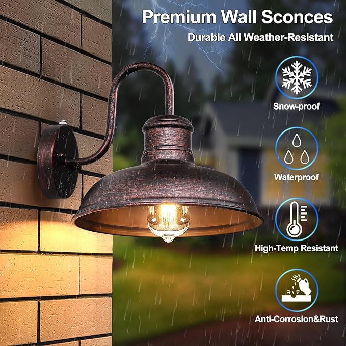 TOBUSA 2-Pack Dusk to Dawn Outdoor Wall Lights, Exterior Farmhouse Gooseneck - Image 5