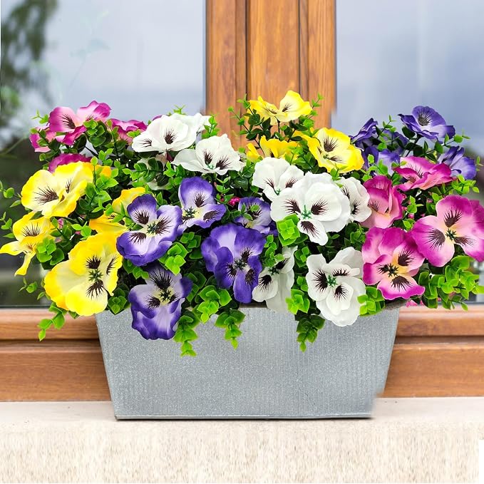 Pansies Artificial Flowers for Outdoors UV Resistant 12 Bundles Silk Pansy - Image 6