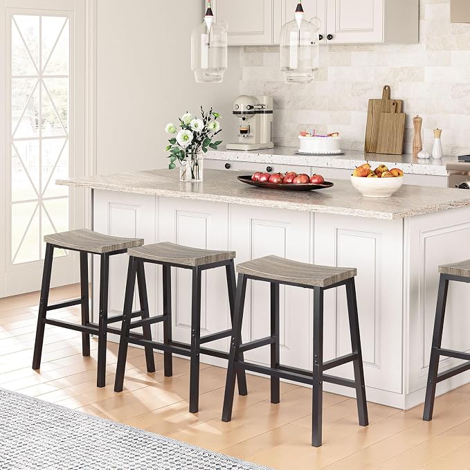 HOOBRO Bar Stools, 23.6 Inch Saddle Kitchen Counter Stools - Image 2