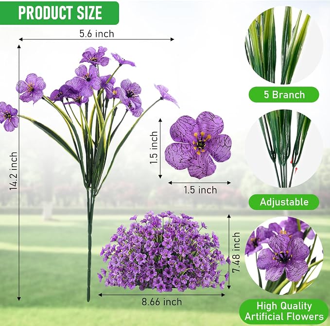22 Bundles Artificial Flowers Outdoor, Faux Flowers UV Resistant - Image 4