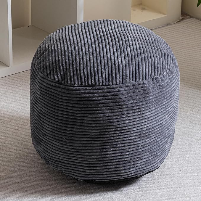 HIGOGOGO Round Stuffed Pouf Ottoman, Corduroy Poufs - Image 6