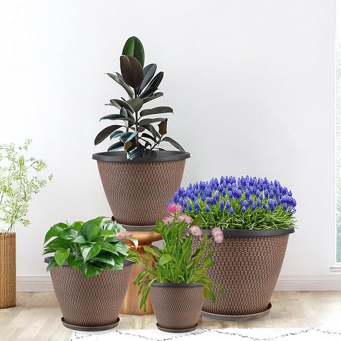 4 Pack 8 inch Plant Pot, Plastic Pots - Image 4