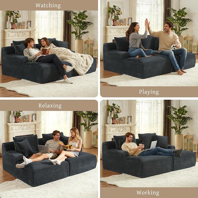 80" Double Chaise Lounge Chair Indoor, Oversized Boneless Couch Comfy - Image 6