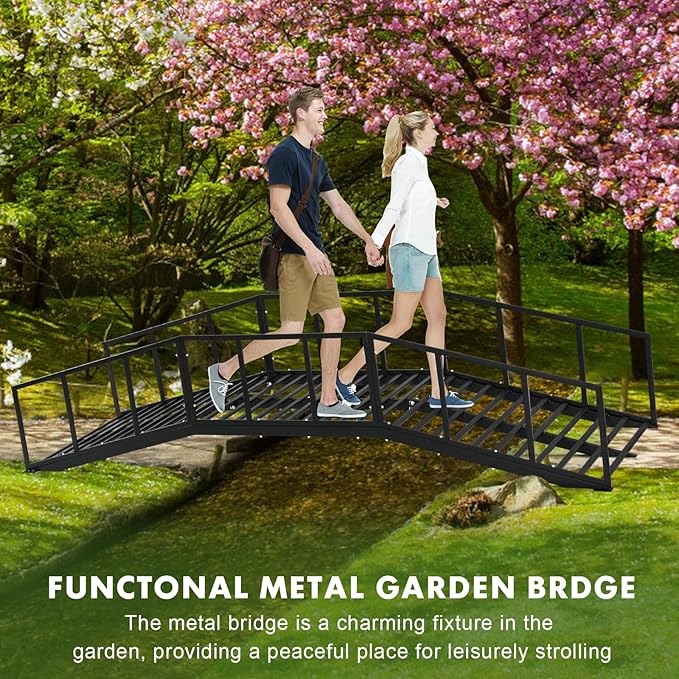 Metal Garden Bridge 8 FT with 4 Ground Stakes, 770 lbs Capacity Black Powder - Image 4