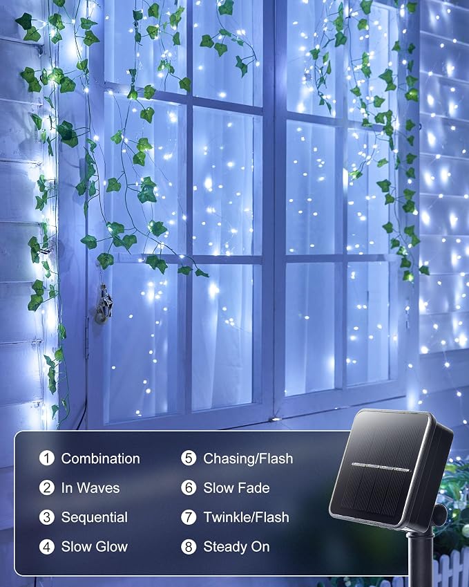 Minetom Solar String Lights for Outside, 33Ft 100 LED Outdoor Solar Fairy Lights - Image 9