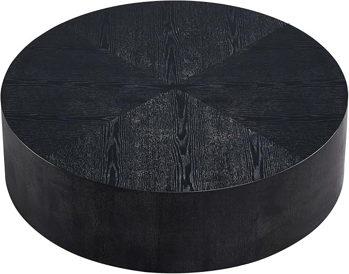 Black Round Coffee Table for Living Room Modern Drum Coffee Table Wood Circle - Image 5