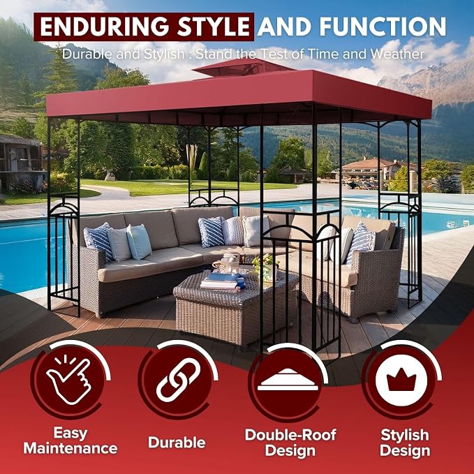Flexzion Gazebo Cover Replacement Canopy Top 12x12 Ft - Image 3
