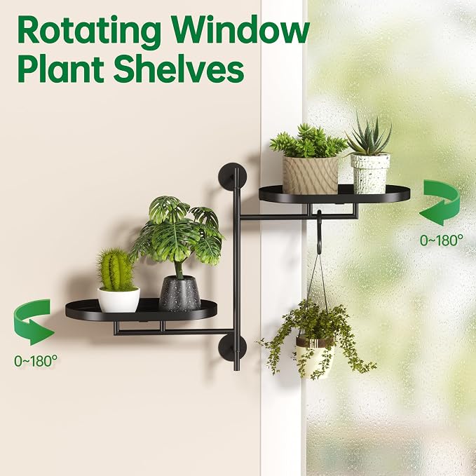 Rotating Window Shelves for Multiple Plants Indoor, 2-tier Metal Corner Black - Image 3
