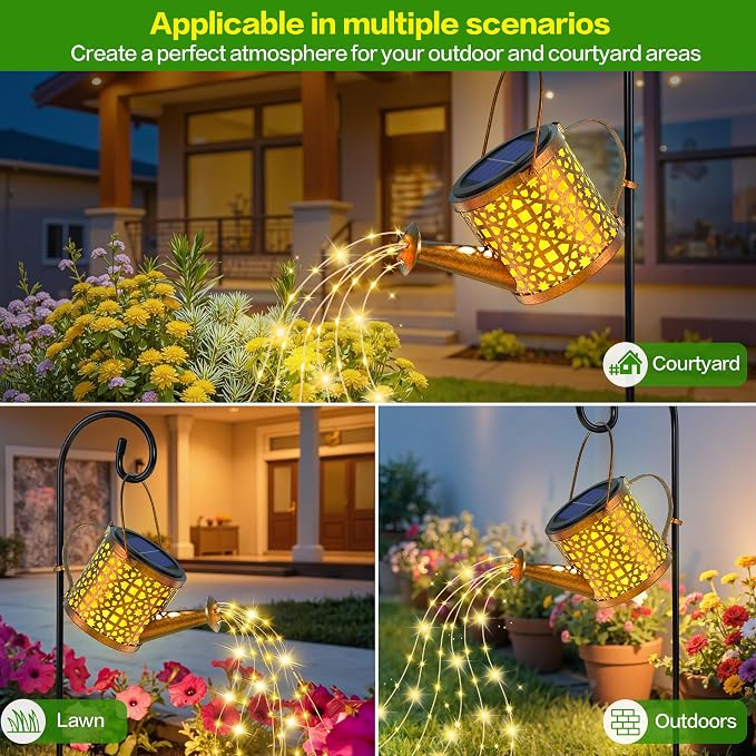 Solar Lights Outdoor Decorative, 2 Pack Metal Watering Can Lights Outdoor - Image 3