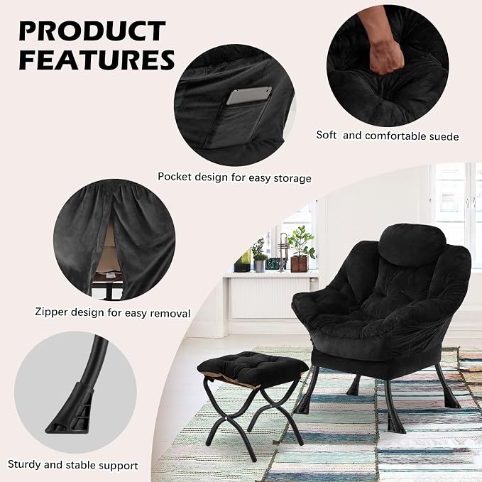 Lazy Chair with Folding Ottoman, Leisure Sofa Chair, Soft Fabric Armchair with - Image 5