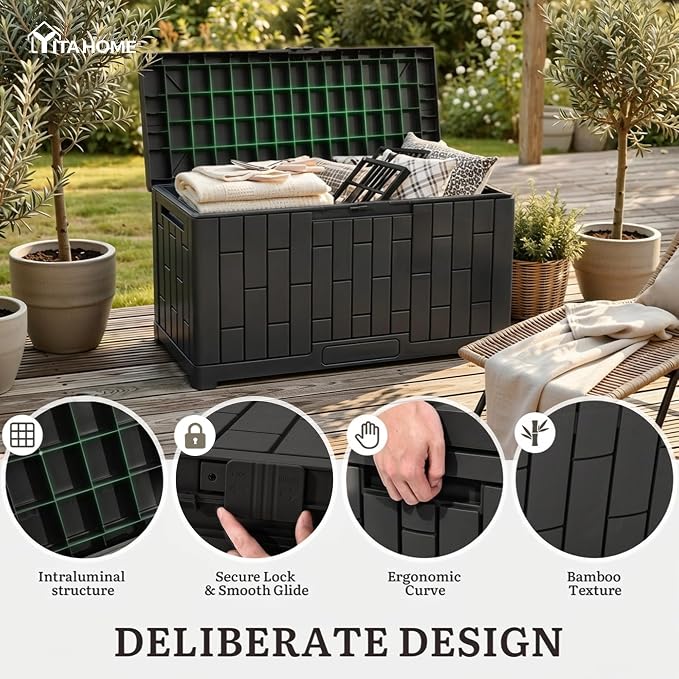 YITAHOME 60 Gallon Resin Deck Box, Weather Resistant Outdoor Rattan Storage Box - Image 3