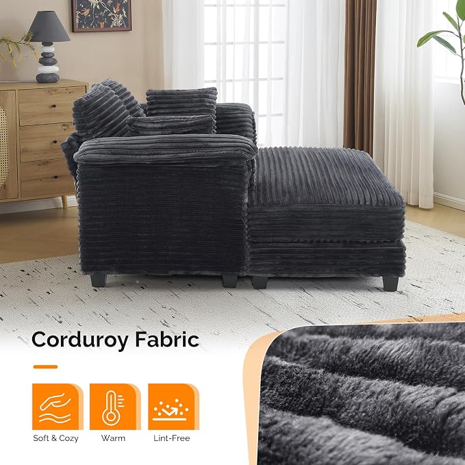 VINGLI 56" Oversized Chaise Lounge Chair, Dark Grey Comfy Corduroy Chaise Sofa - Image 7