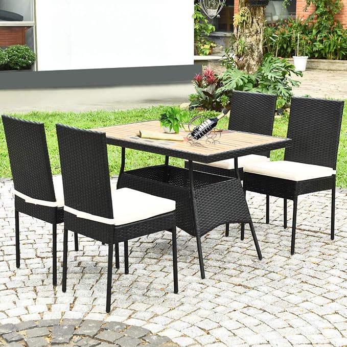 Tangkula 5 Piece Wicker Patio Dining Set, Outdoor Rattan Table & Chairs Set - Image 4