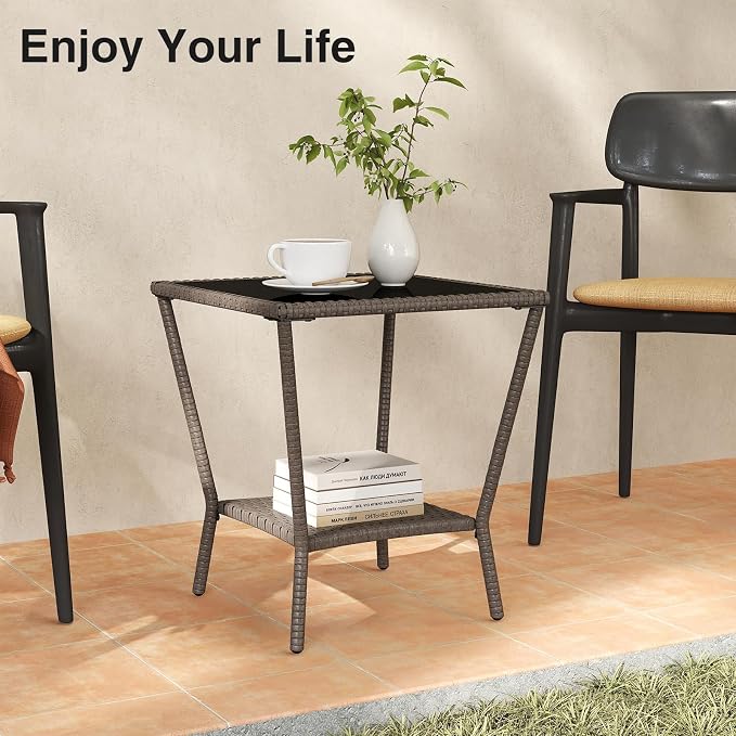 Kinfant Rattan Patio Side Table - Image 7