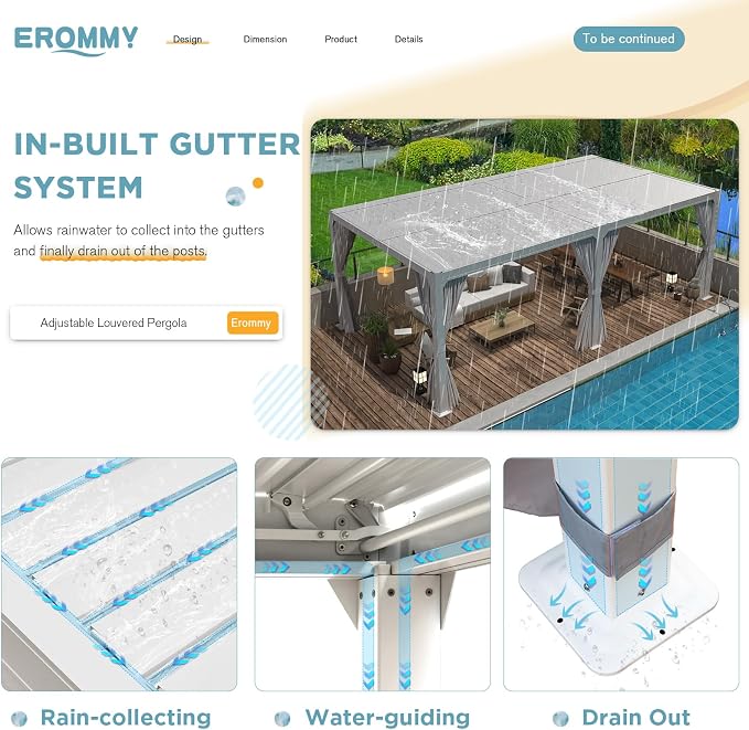 EROMMY Louvered Pergola 10' x 20' Outdoor Hard Top Pergola - Image 3