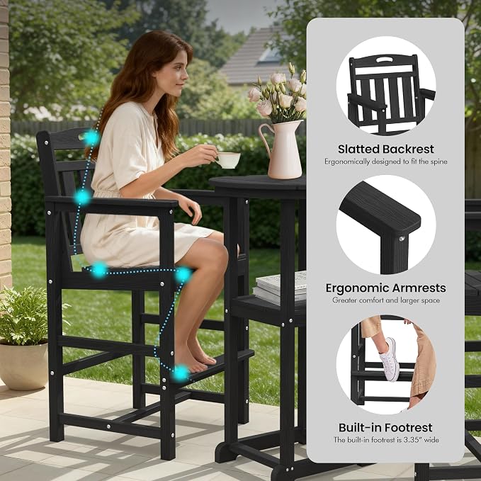 Ciokea 3-Pcs Bistro Table and Chairs, All-Weather Round High Top Bar Table - Image 4