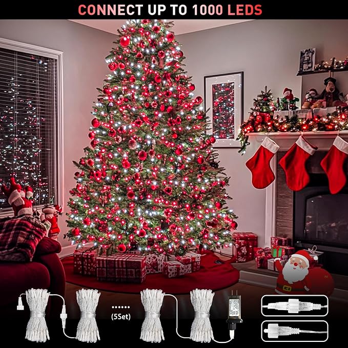 JMEXSUSS 200 LED Red and White Christmas Lights Outdoor, 66ft Halloween String - Image 3