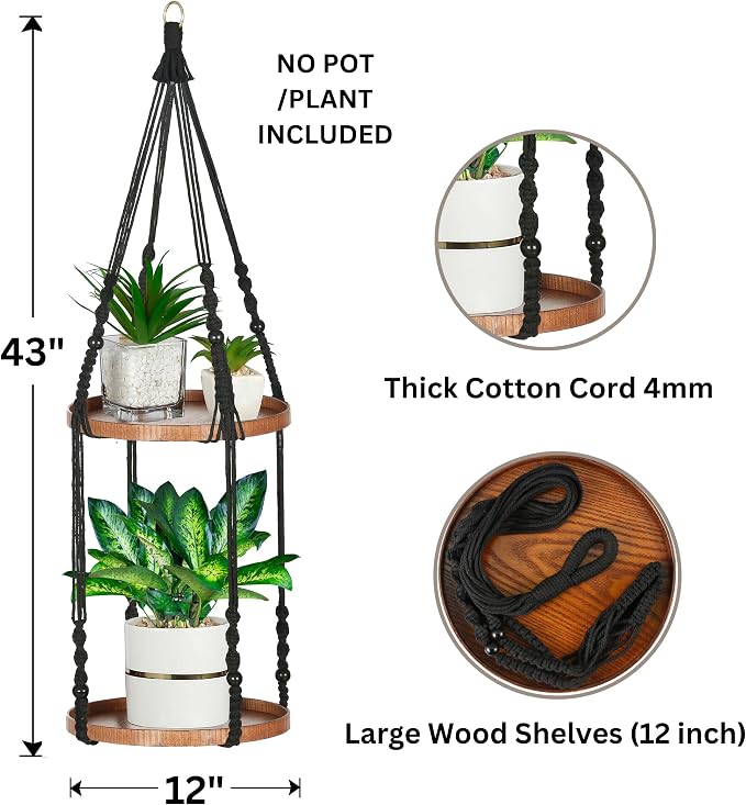 2 Tier Macrame Plant Hanger | Plant Hanger Indoor, Hanging Planter | Hanging - Image 3