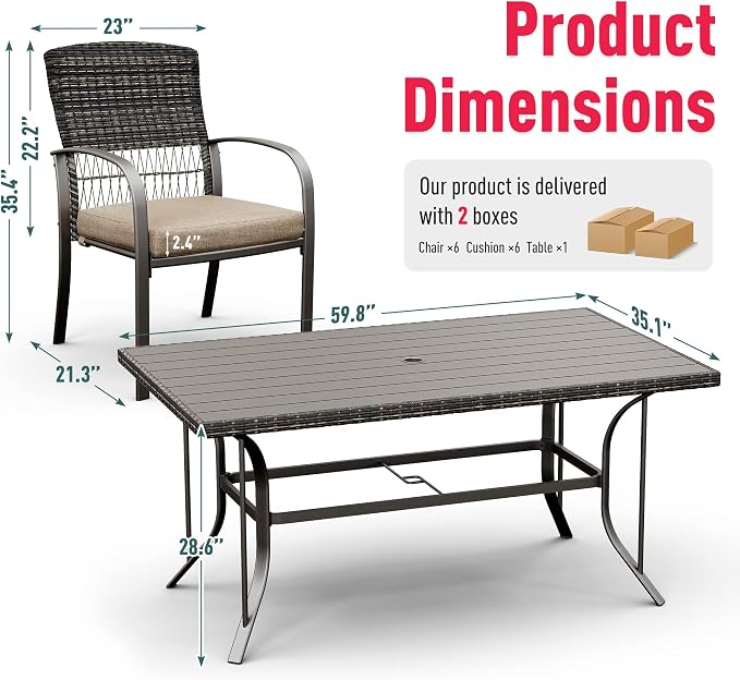 Pamapic 8504 Patio Dining 7 Piece, Outdoor Wicker Furniture Set - Image 7