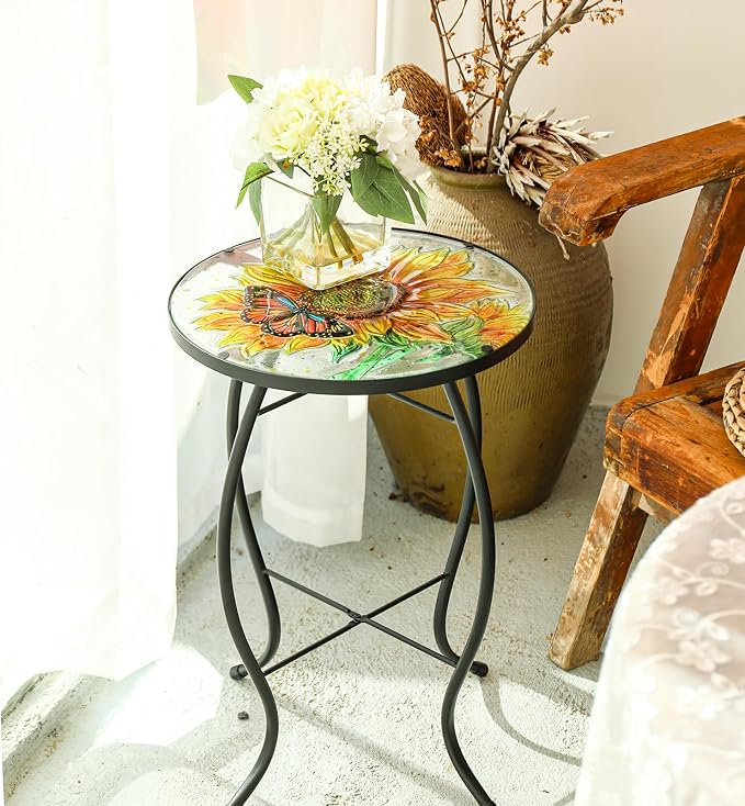 VCUTEKA Patio Side Table Outdoor Accent Table Bistro Coffee Table Plant End - Image 7