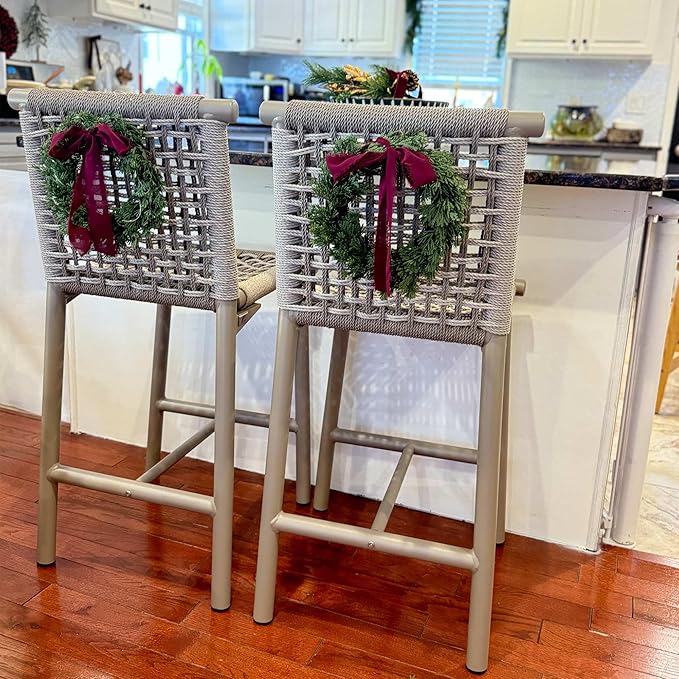 PURPLE LEAF Outdoor Counter Height Stools Set of 4 Aluminum Wicker Bar Stool - Image 2