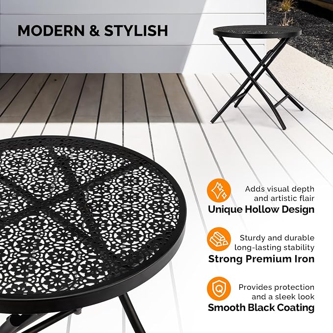Patio Folding Side Table, Round Outdoor End Table, 18 inch Folding Patio Side - Image 4