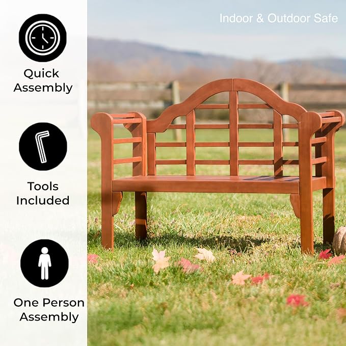 Plow & Hearth Weatherproof Lutyens Eucalyptus Wood Garden Bench | Foldable - Image 5