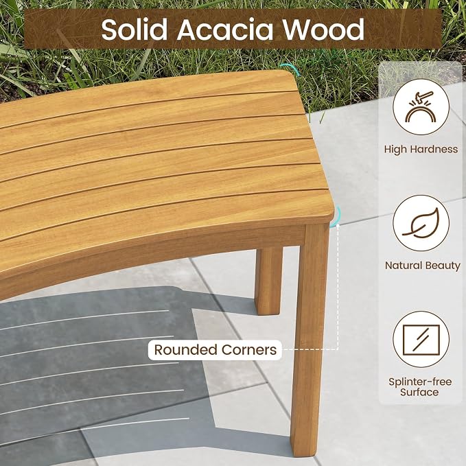 Tangkula Acacia Wood Outdoor Curved Bench Set of 4, Patio Garden Backless Fire - Image 6