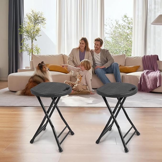 Folding Stool with Handle, Folding Chair, Folding Bar Stool with Non-Slip Feet - Image 2