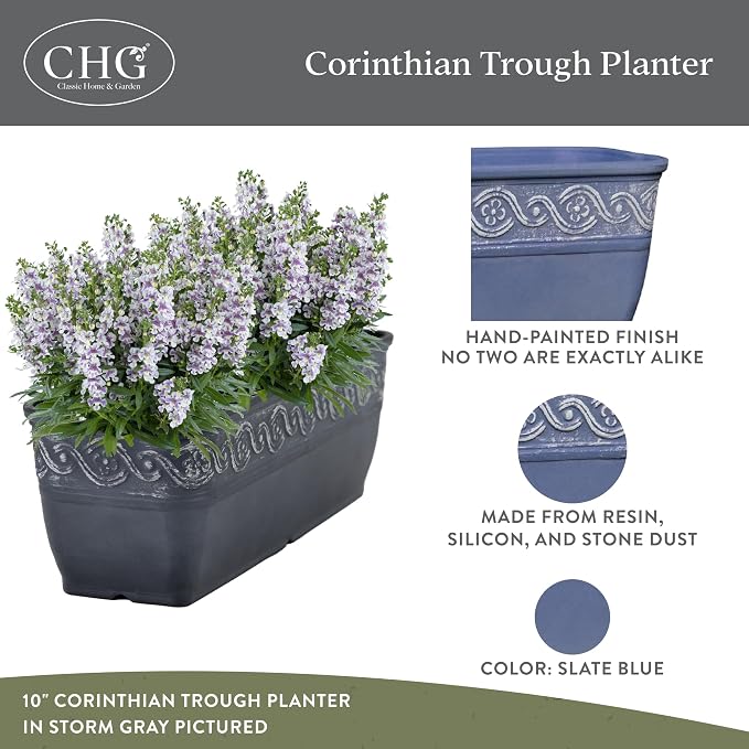 Classic Home and Garden Corinthian Trough Planter 10" Slate Blue - Image 2