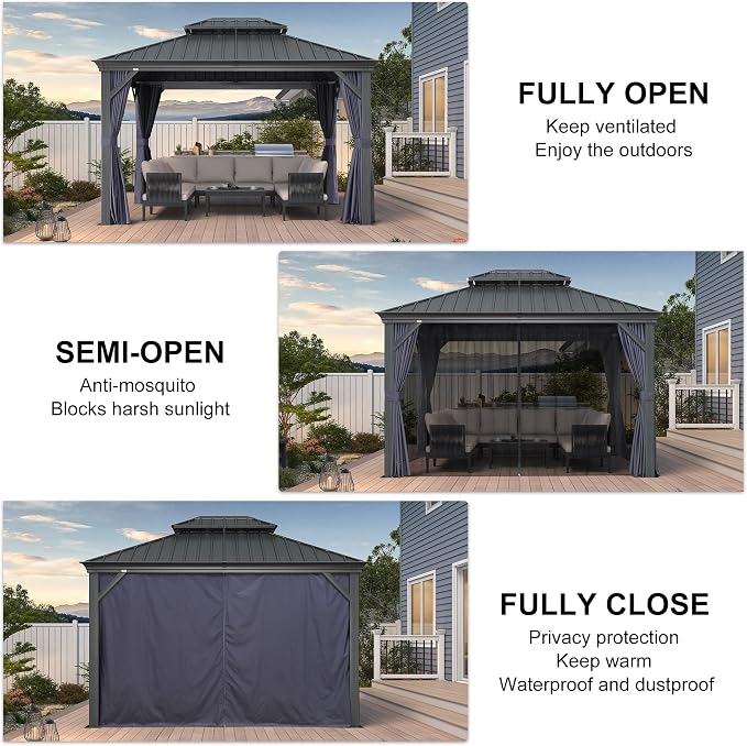 PURPLE LEAF 10' X 12' Hardtop Gazebo Aluminum Gazebo - Image 3