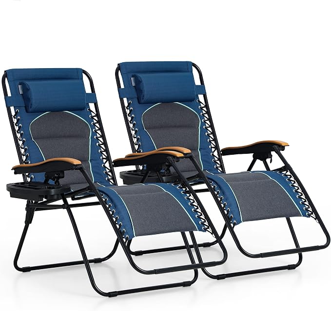 PHI VILLA XXL Oversized Padded Zero Gravity Chair Set of 2, Foldable Patio by PHIVILLAThepioneerofcomfortablehouseholdsupplies