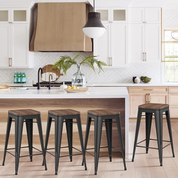 Alunaune 26" Metal Bar Stools Set of 4 Stackable Counter Height Barstools - Image 3