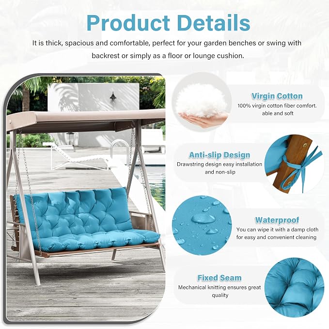 Porch Swing Cushion with Backrest, Waterproof Bench Cushion - Image 3