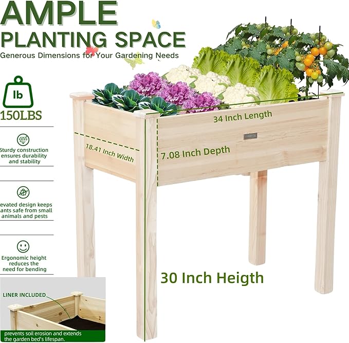 34x18x30in Wooden Raised Garden Bed - Image 3