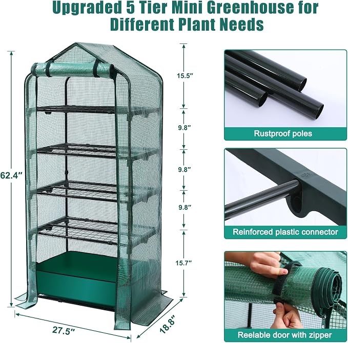 Mini Greenhouse for Indoor Outdoor, 5 Tier Shelves Rack Small Green House Heavy - Image 5