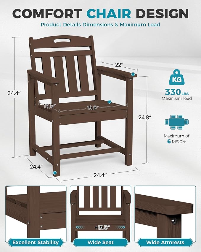 Ciokea HDPE Outdoor Dining Set, 7-Piece Patio Table and Chairs Set - Image 5