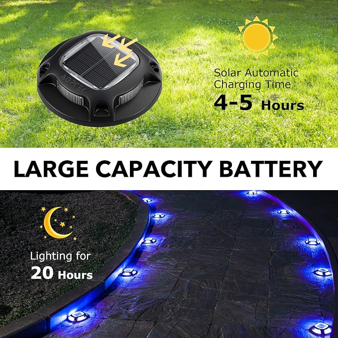 AGPTEK Solar Driveway Lights Outdoor 12 Pack, 2 Color Modes LED Deck Dock - Image 3
