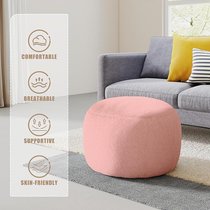 Round Stuffed Pouf Ottoman for Foot Rest, A Round Modern Foam Filled Poufs - Image 8