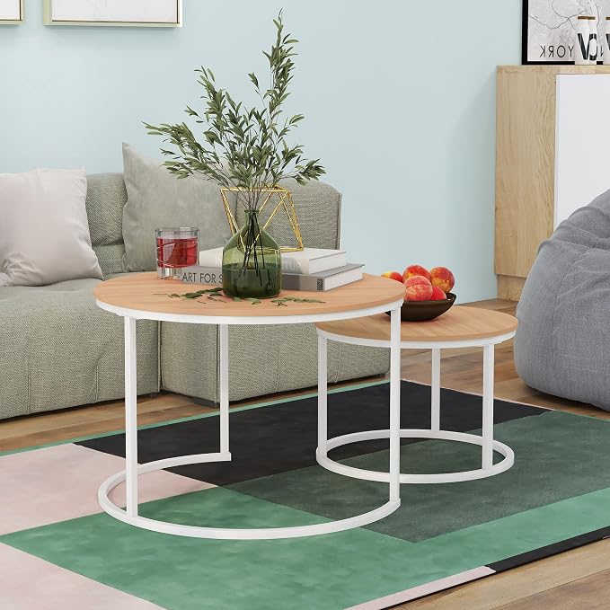 HOJINLINERO Round Coffee Table, Nesting Coffee Table Set of 2, Center Tables - Image 2