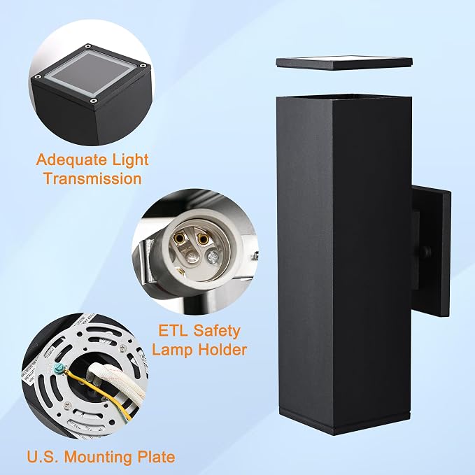 Outdoor Wall Lights, 2 Pack Waterproof Exterior Lighting Fixtures, Anti-Rust - Image 5