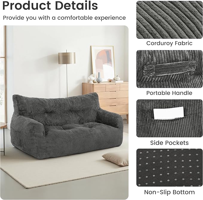 Pamapic 59" Bean Bag Chair, 2 Seat Loveseat Sofa, Ultra Soft Dutch Velvet - Image 7