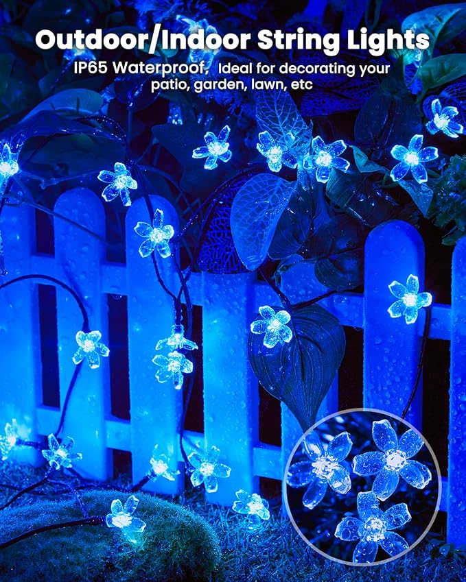 Brightown 2 Pack Total 52FT 120 LED Solar Flower String Lights - Image 6